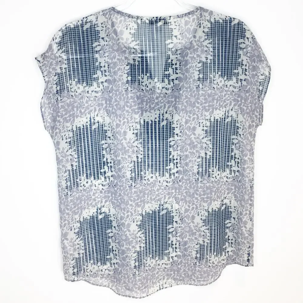 CAbi 278 Womens Size Small Printed Stitch Placket‎ Blouse Top Blue Purple Sheer